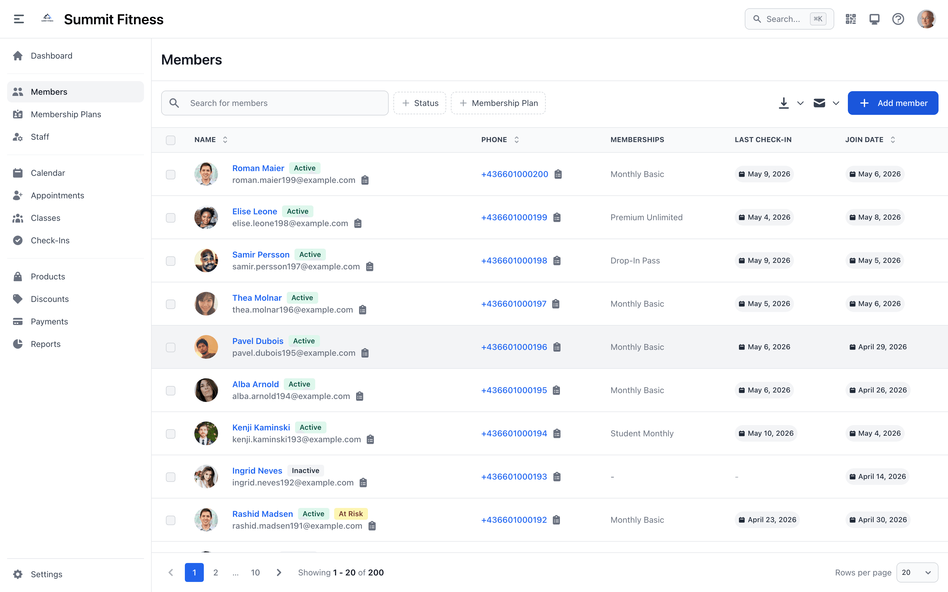 Member management dashboard