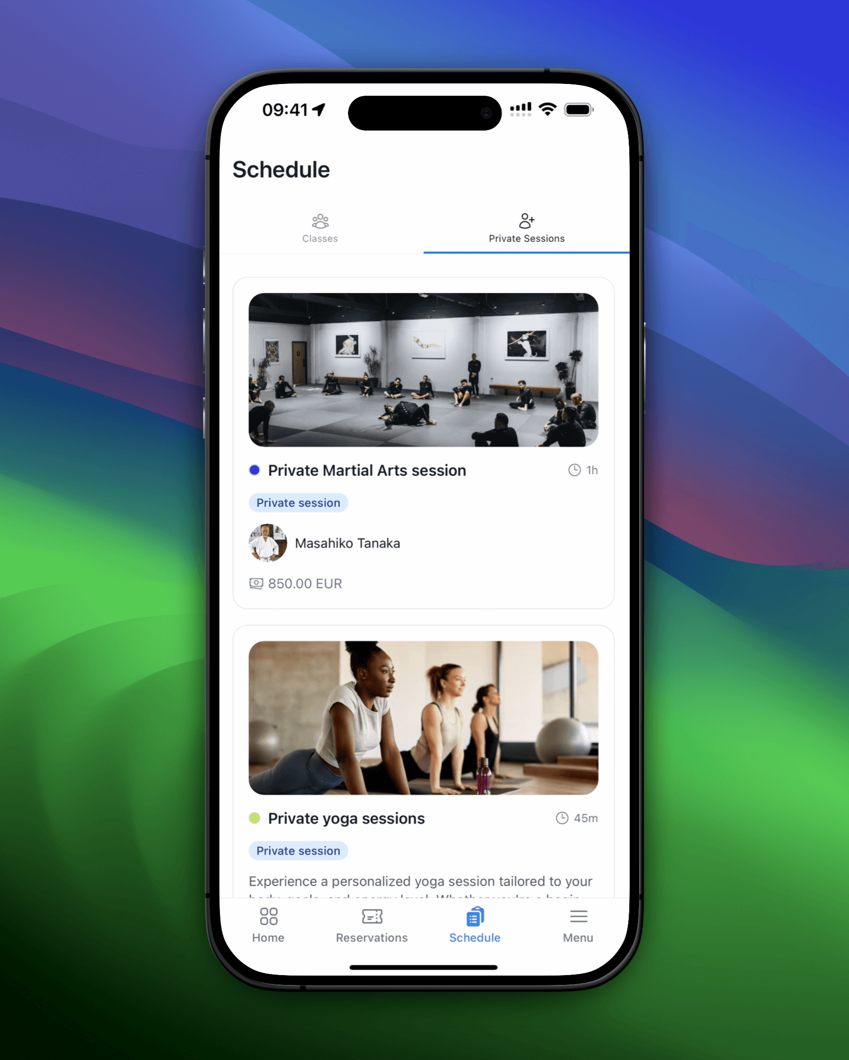 Web-Screenshot der Liste privater Sitzungen