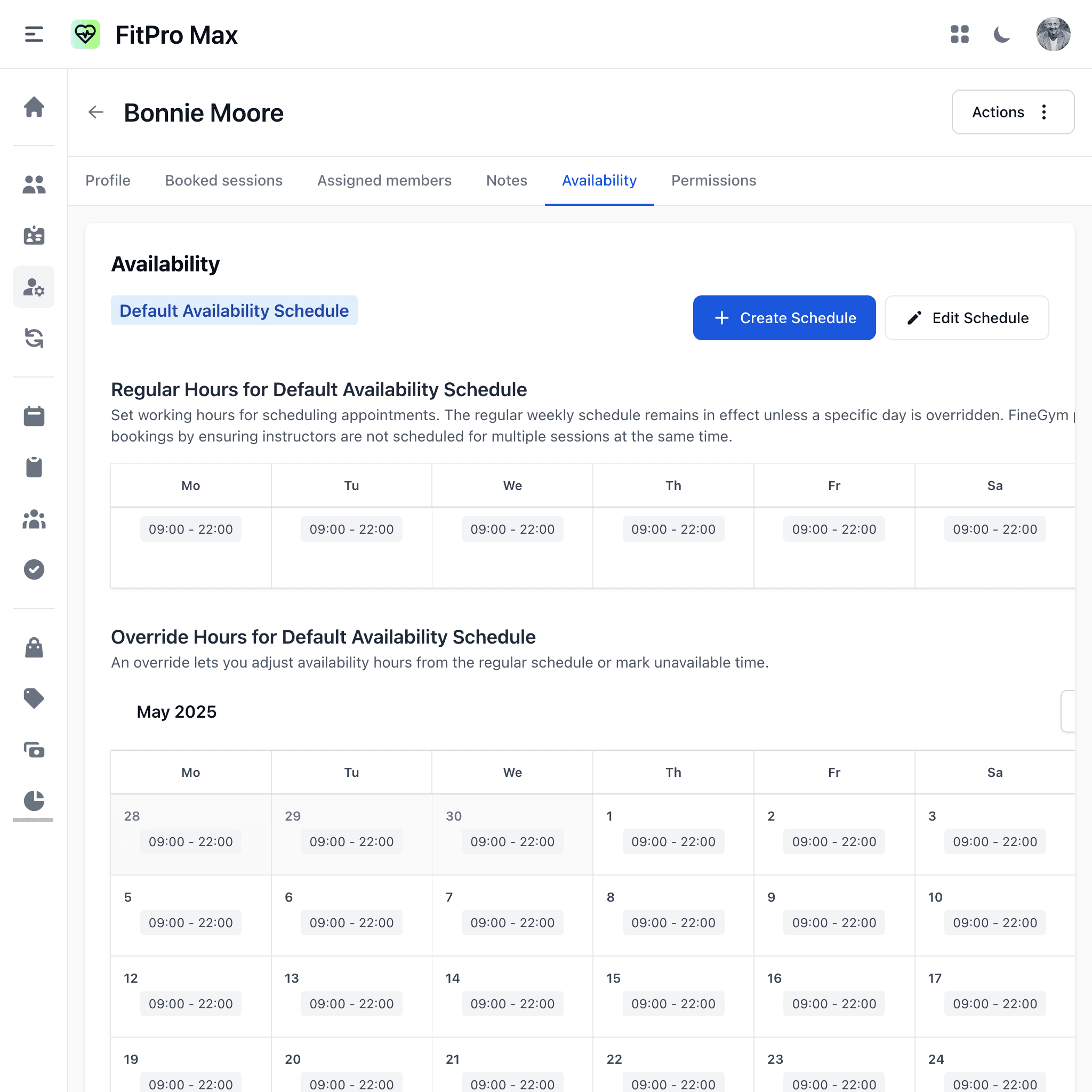 Web-Screenshot der Verwaltung der Arbeitszeiten des Personals