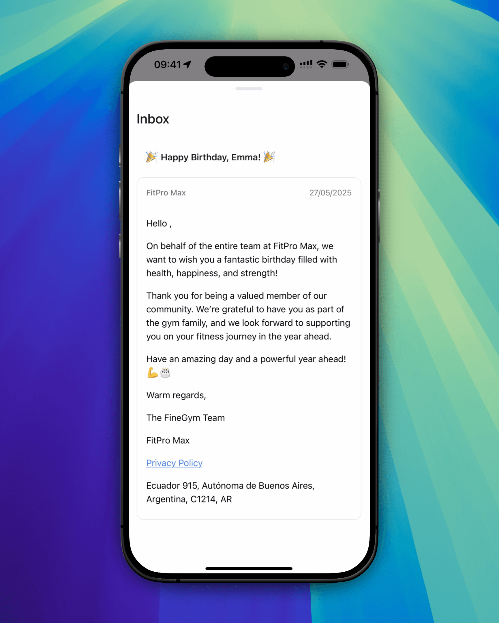 Screenshot of a personalized member update