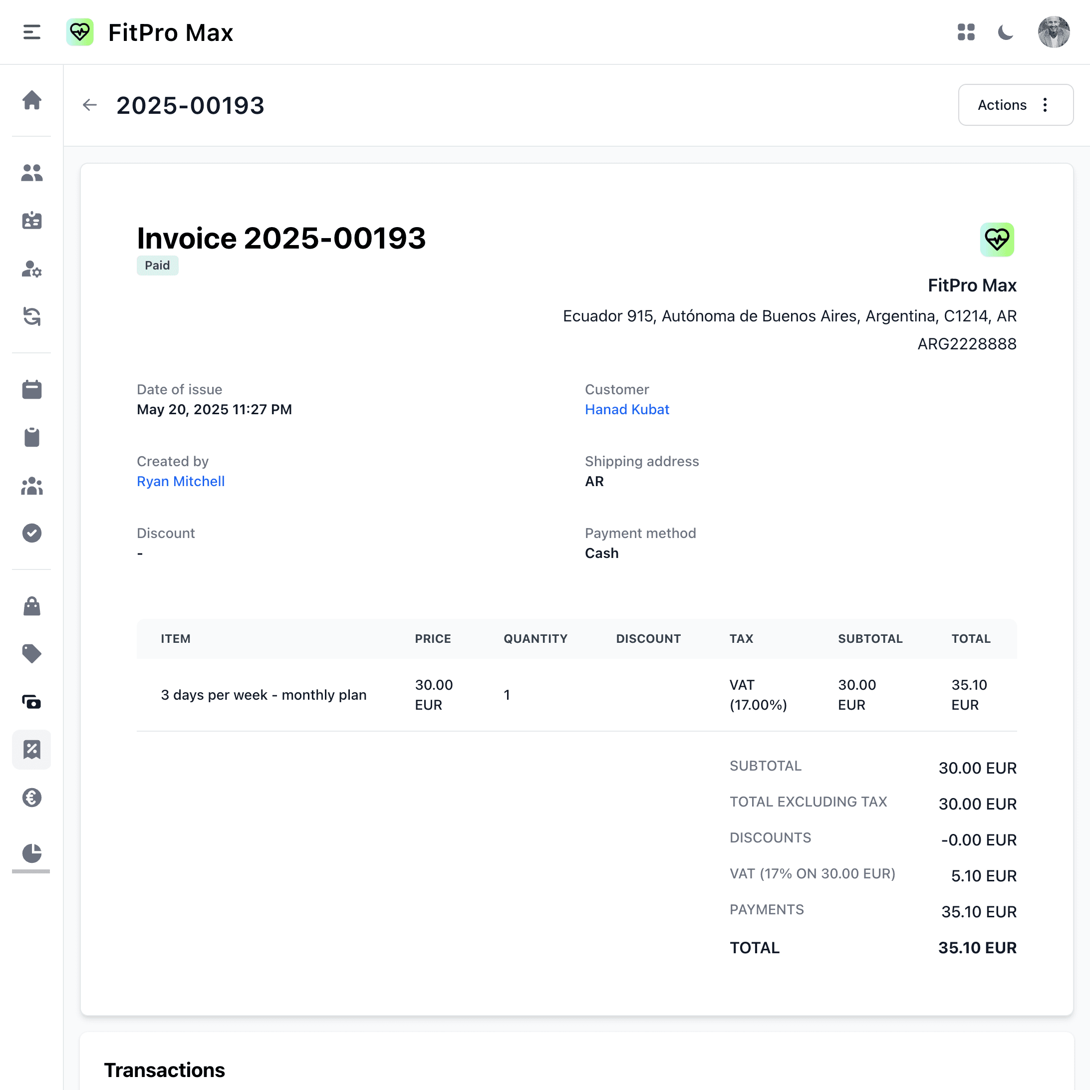 Web screenshot showing Rechnung details