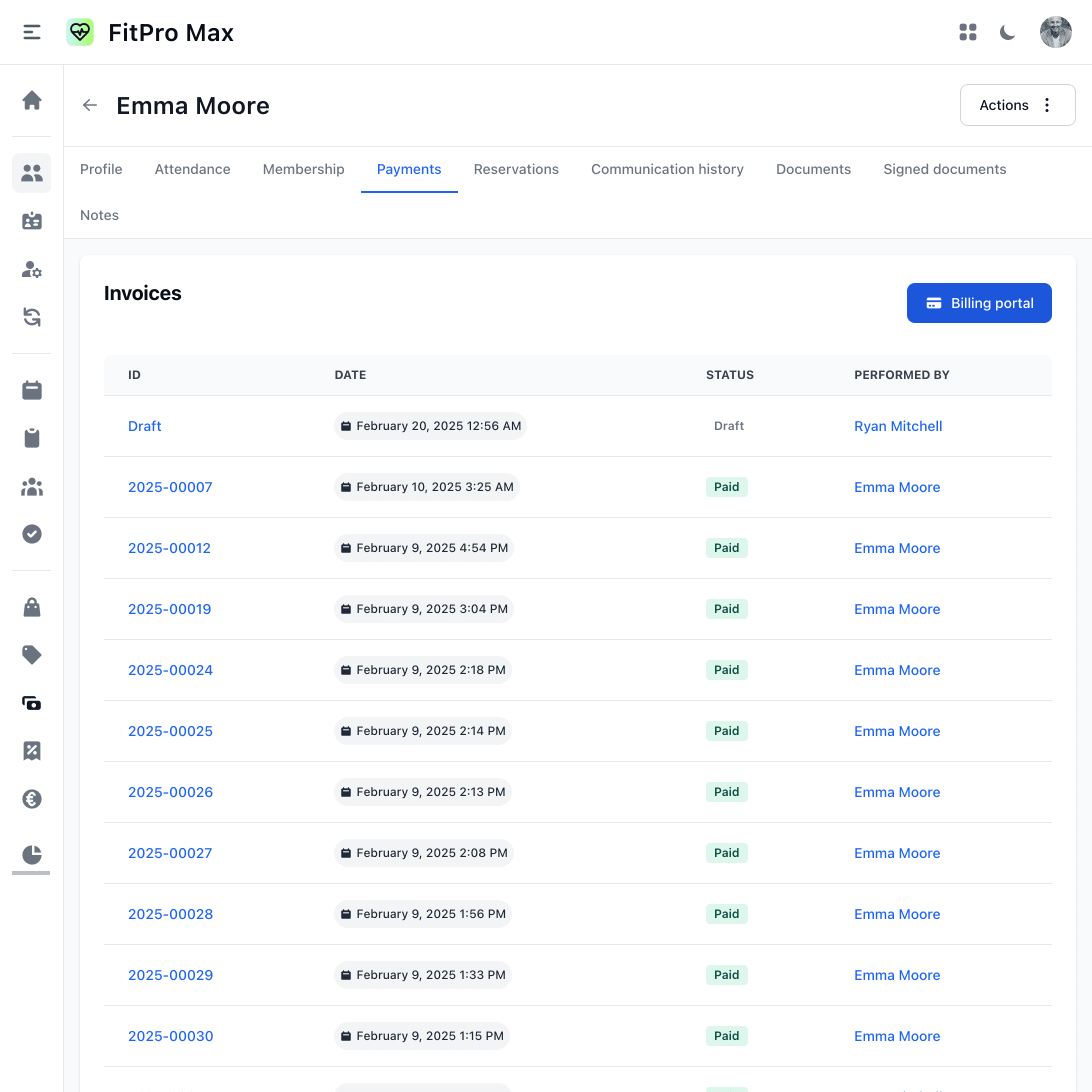 Web-Screenshot des Mitgliederzahlungsbereichs