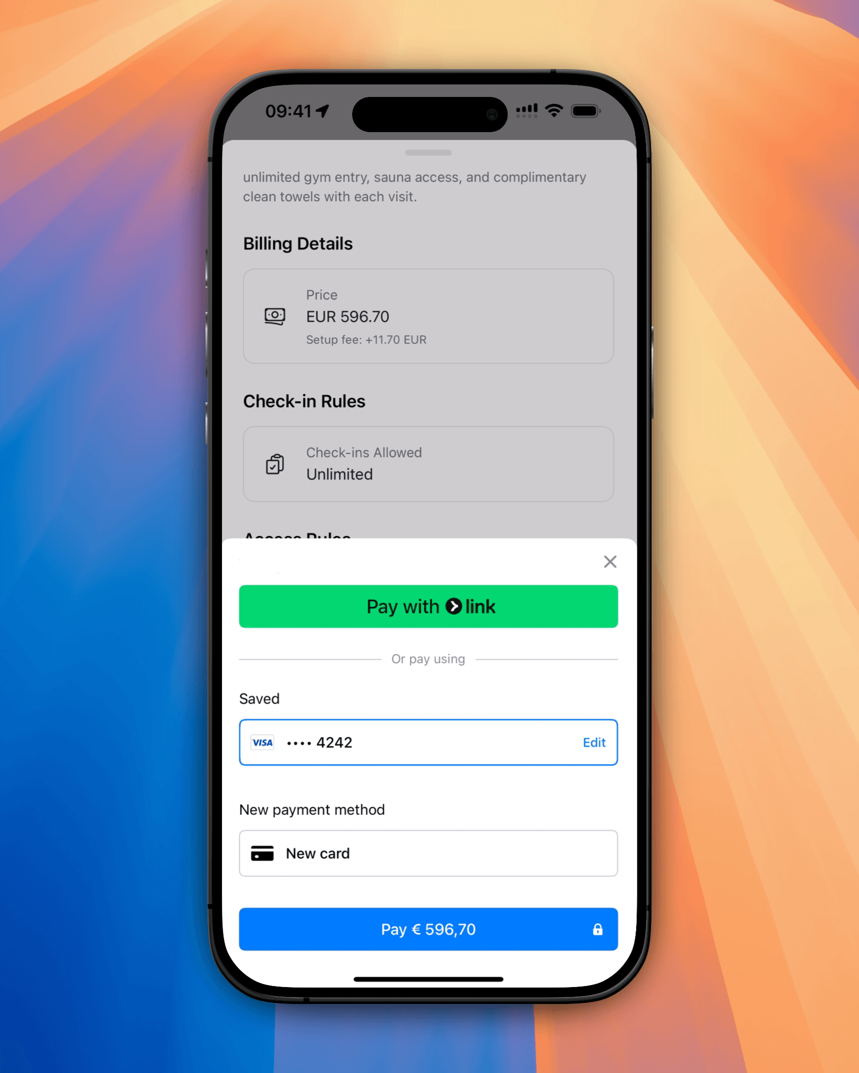 Screenshot von a Mitgliedschaft Plan purchase auf die Mitglieder App