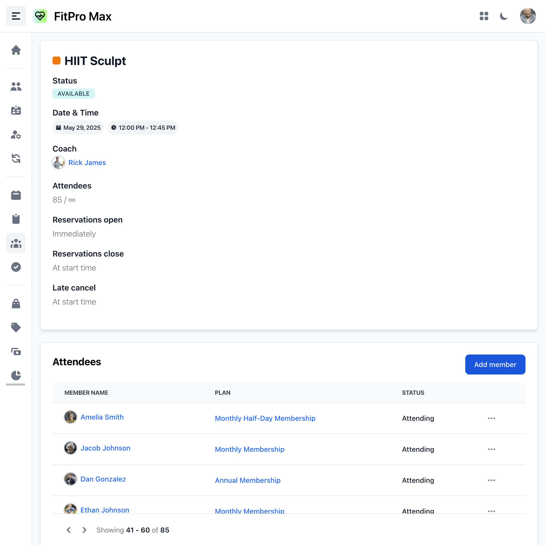 Boutique Fitness Class Management Screenshot Boutique Fitness Class Management Screenshot