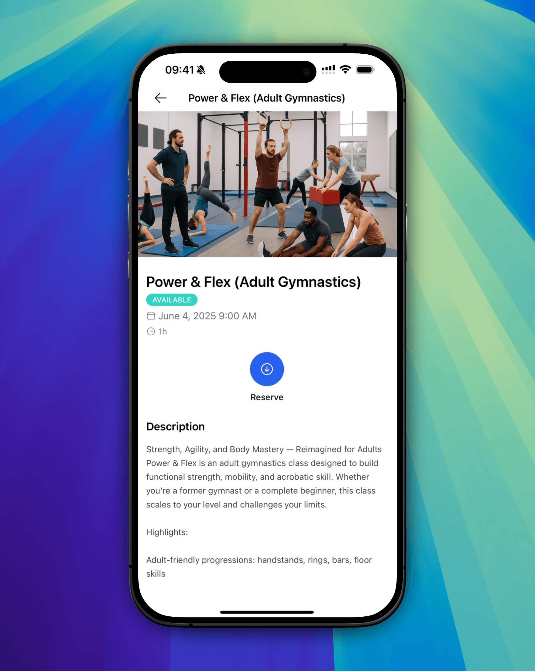 Mobile screenshot of gymnastics class